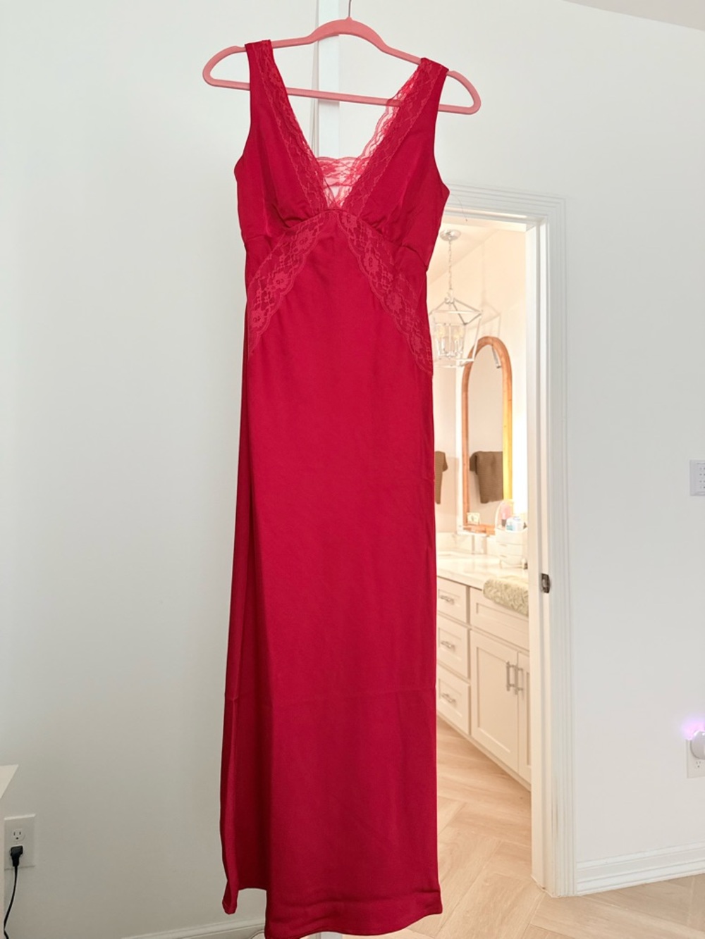 Red Lace-Trim Slip Dress